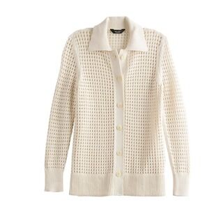 Simply Vera Vera Wang Pointelle Cardigan Womens Large Cream Coastal Grandmother